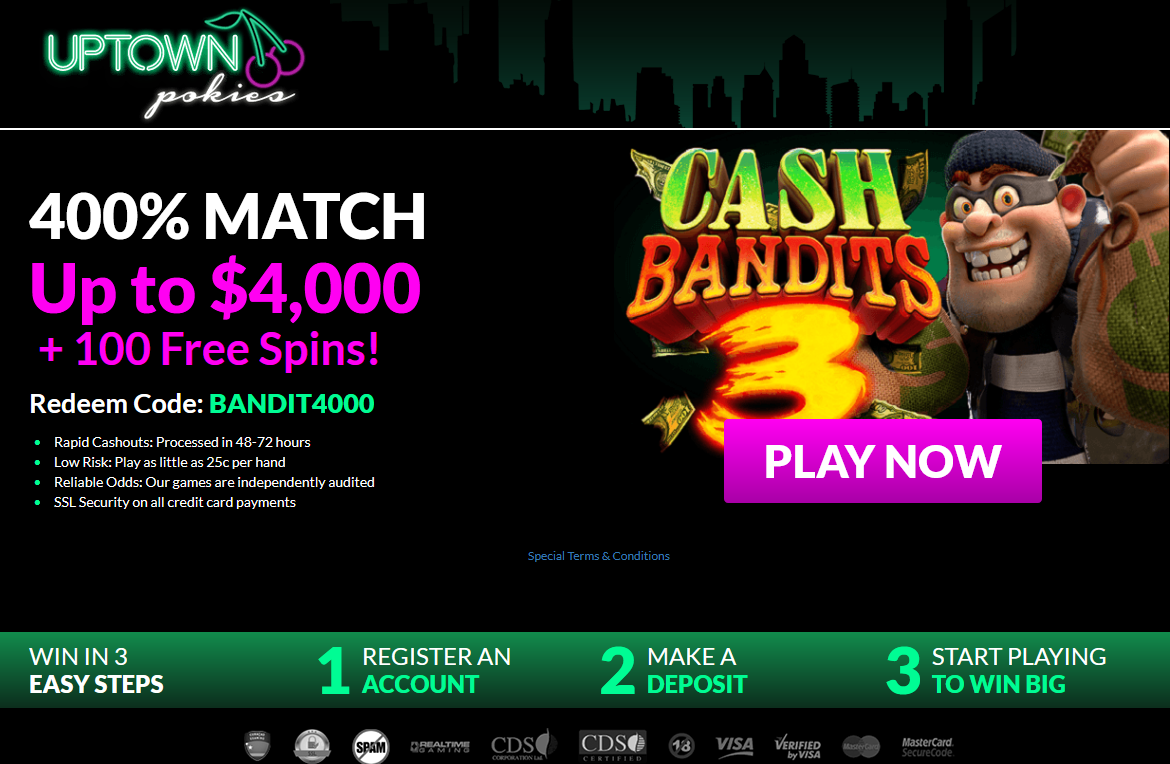 400%
Match Up to $4,000 + 100 Free
Spins! 400% Match Up to $4,000 +
100 Free Spins!